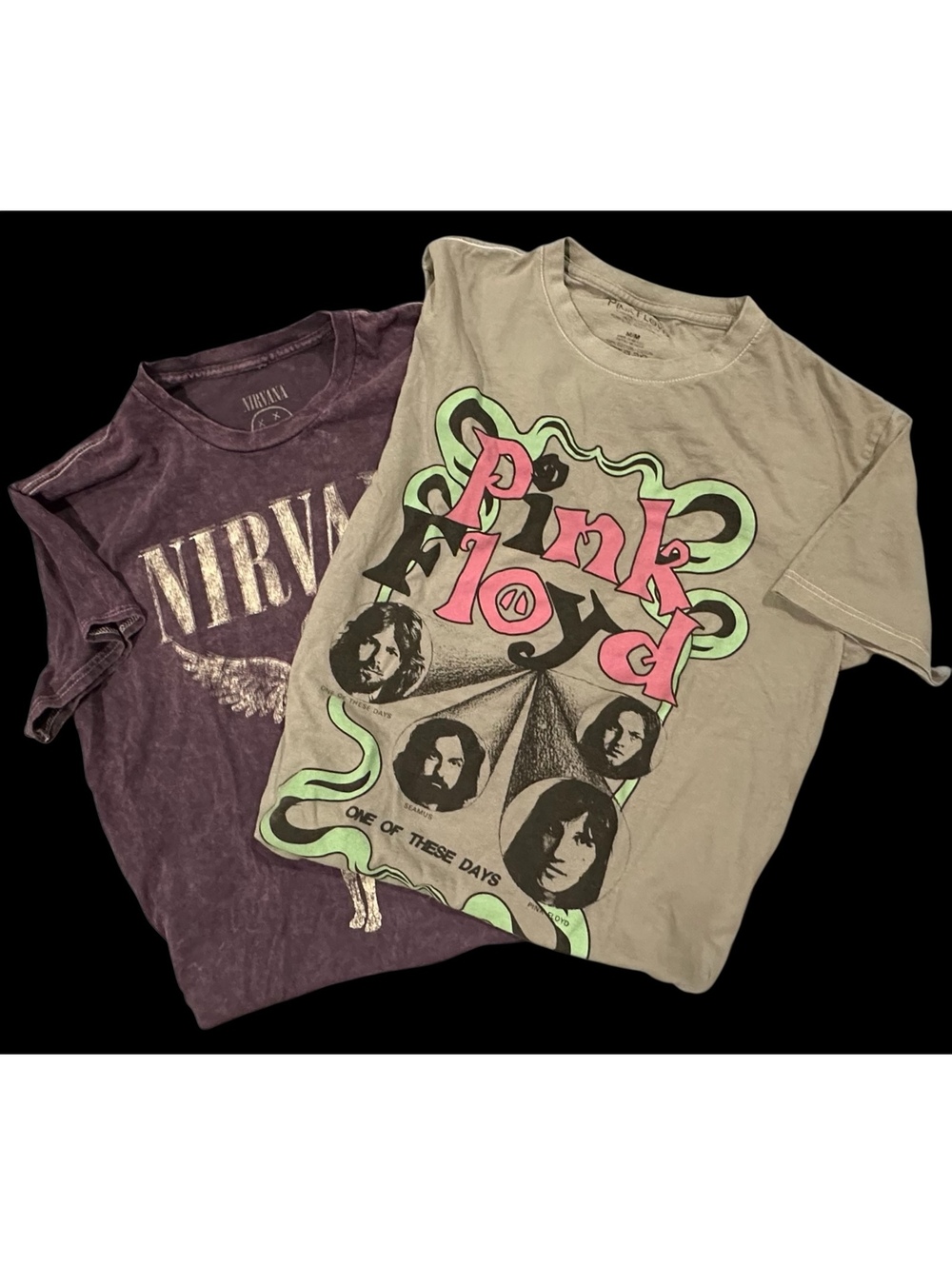 Pair of Concert T’s Nirvana and Pink Floyd. Size Lg.